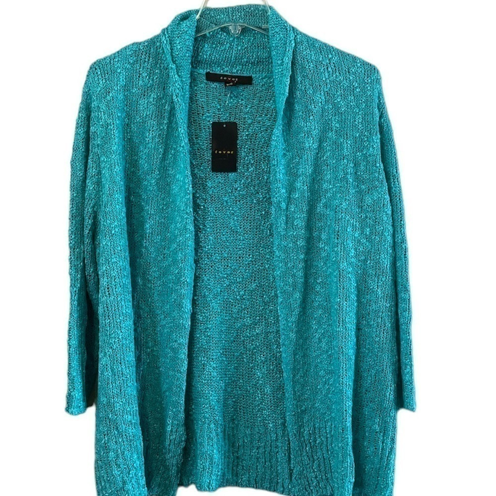 NWT Fever Open Cardigan Textured long sleeve Color Capri Sea Size Small